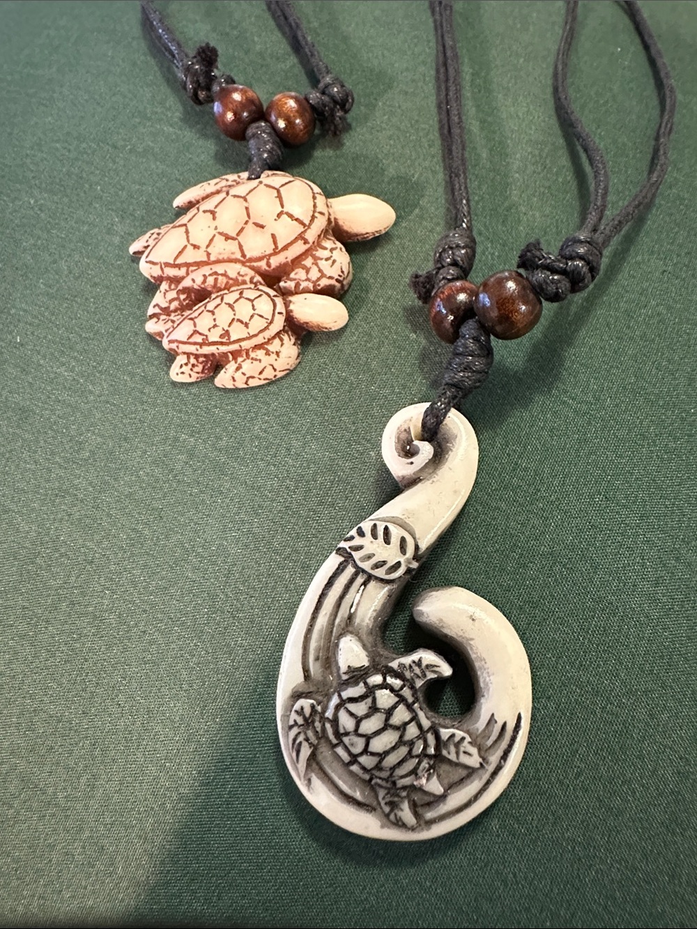 Two Handcrafted Turtle Pendant Necklaces - Cream and Brown, buy as a pair